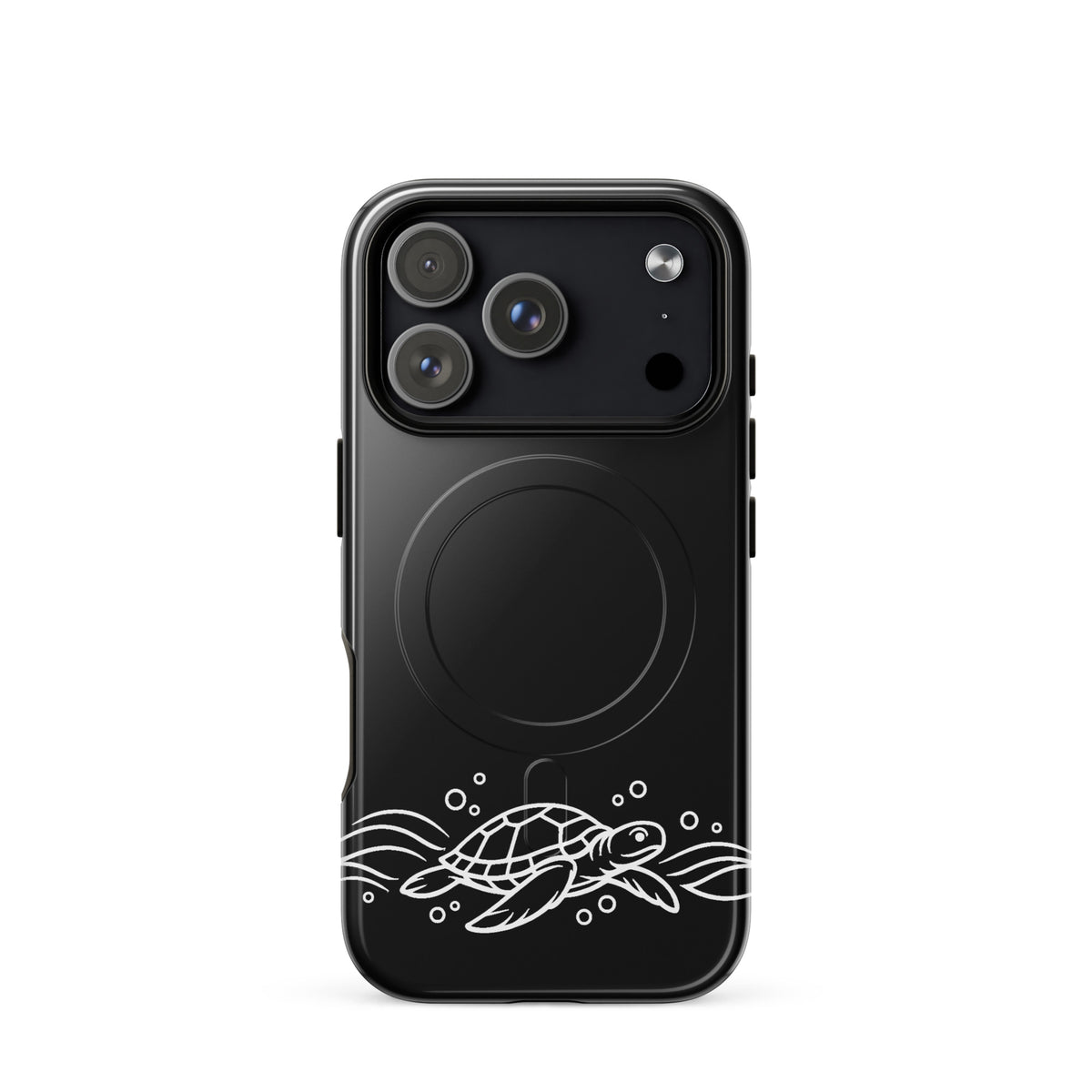 Magnetic Phone Case for iPhone with minimalist sea turtle and wave design, showcasing marine-inspired vector art and stylish protection.