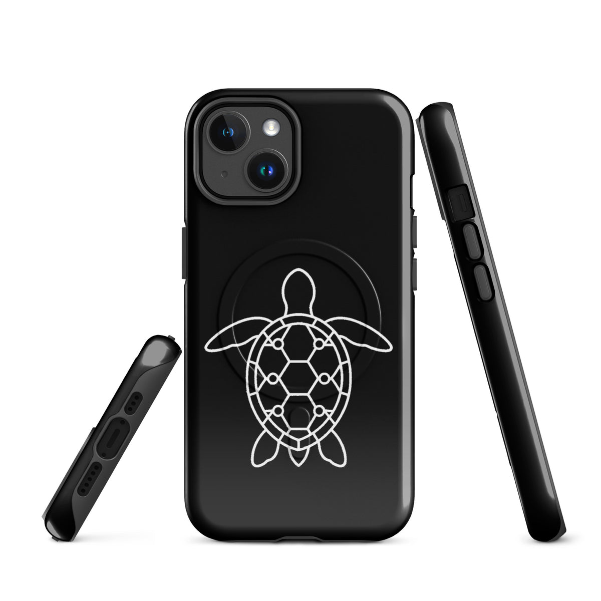 Magnetic Phone Case with minimalist sea turtle silhouette in geometric pattern, designed for iPhone.