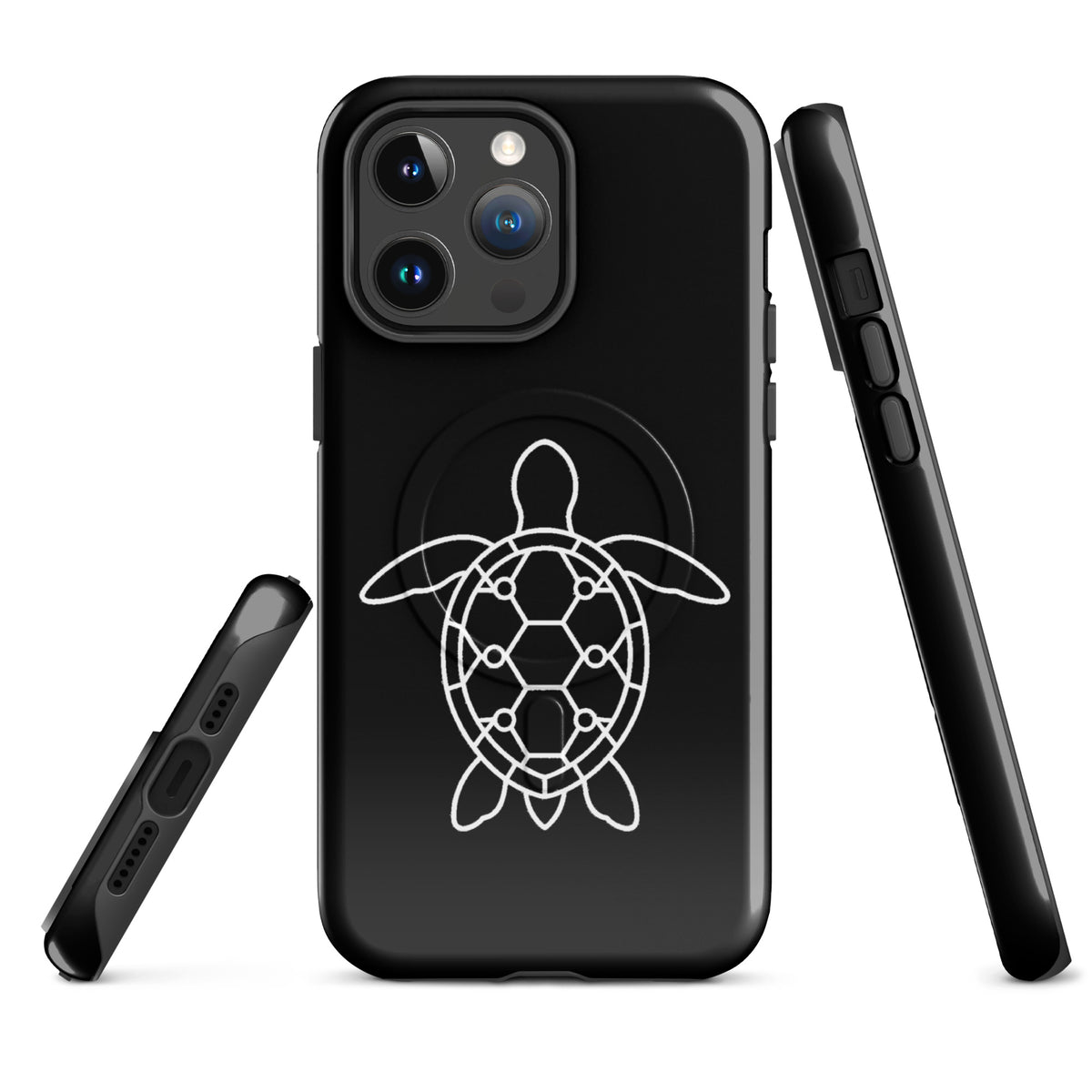 Magnetic Phone Case for iPhone with minimalist sea turtle silhouette design.
