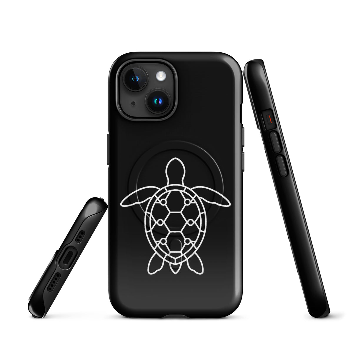 Magnetic Phone Case with sea turtle silhouette and geometric pattern for iPhone, minimalist ocean-themed design.