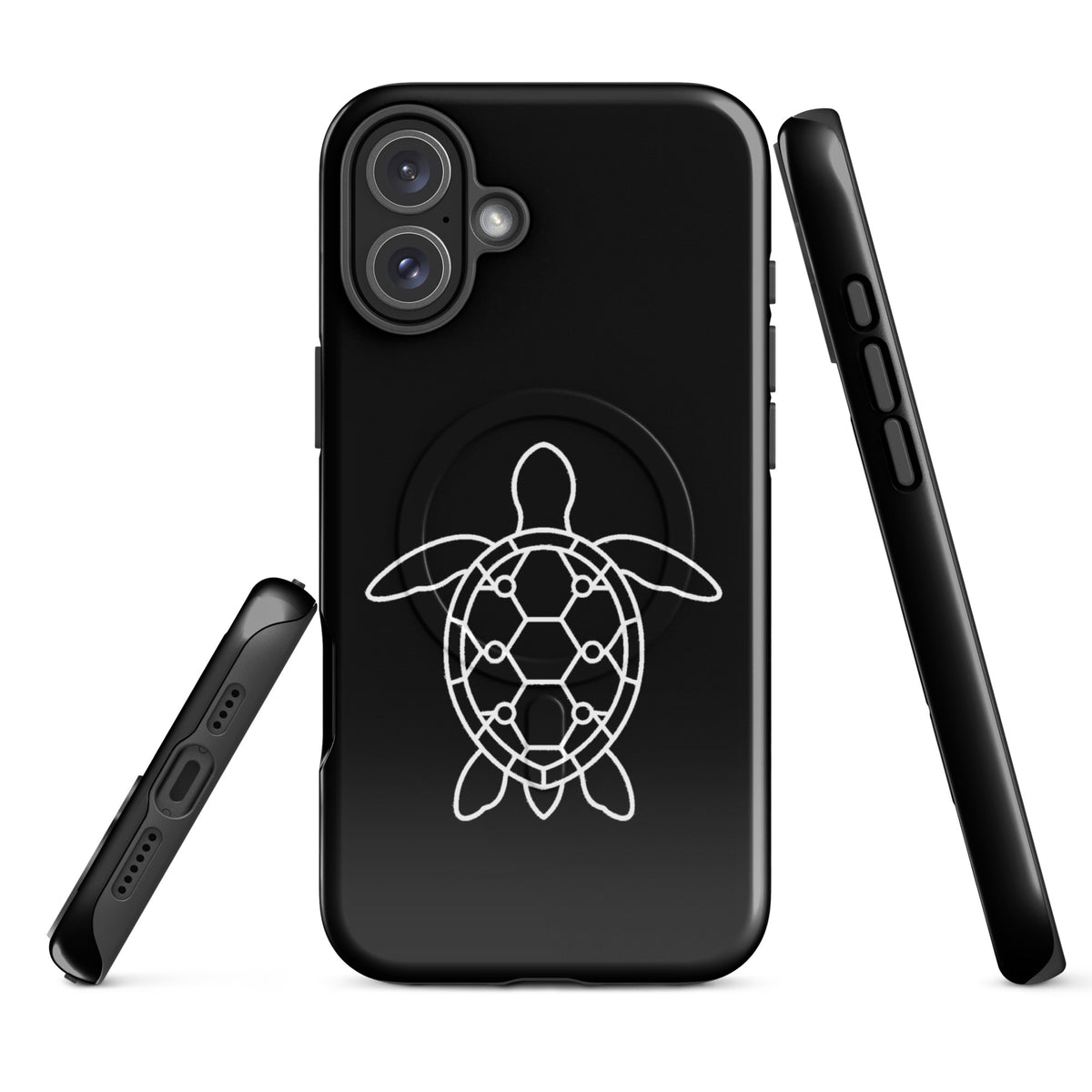 Magnetic Phone Case for iPhone with minimalist sea turtle silhouette design.