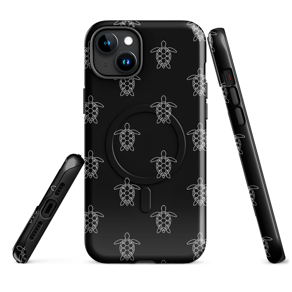 Magnetic Phone Case for iPhone with minimalist sea turtle pattern, featuring geometric designs and ocean-inspired theme.