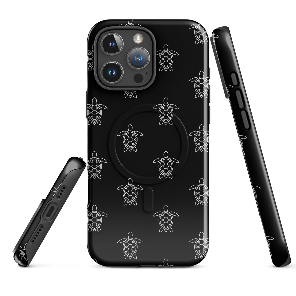Magnetic Phone Case with minimalist sea turtle pattern for iPhone, modern and geometric design with hexagonal shell lines.