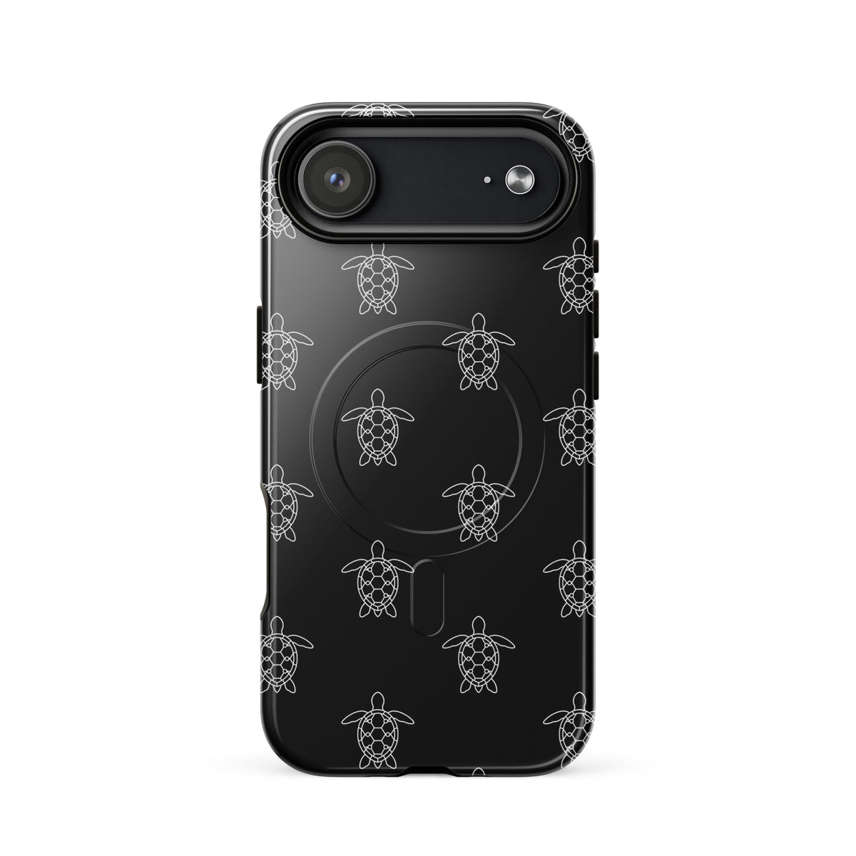 Magnetic Phone Case for iPhone with minimalist sea turtle pattern and geometric shell design.