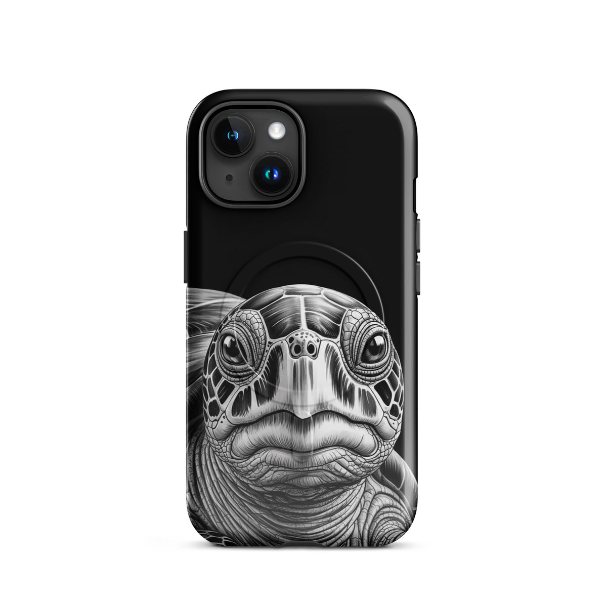 Magnetic Phone Case featuring black-and-white ancient sea turtle art for iPhone protection