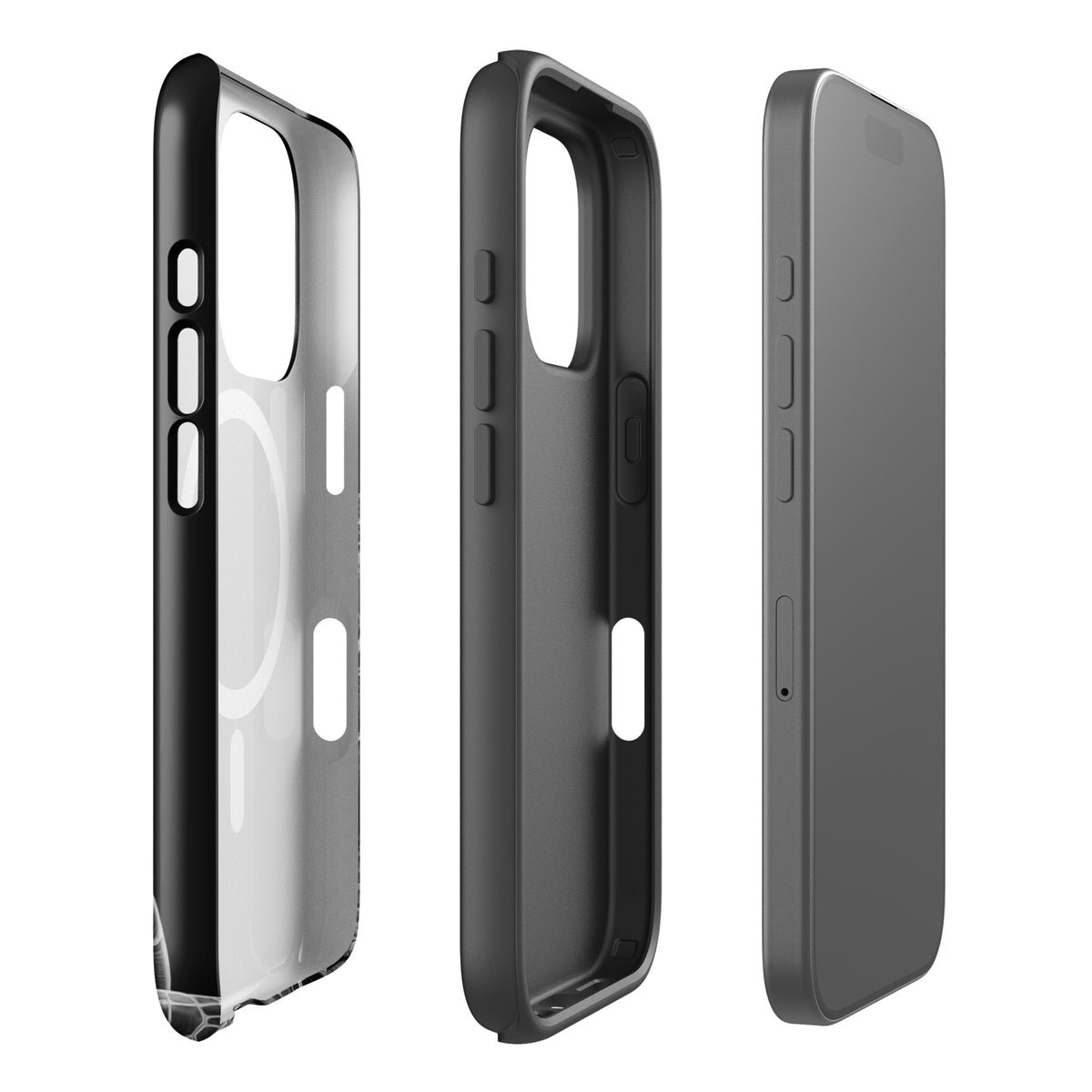 Magnetic Phone Case featuring ancient sea turtle art for iPhone protection, shown in black and white with sleek design.