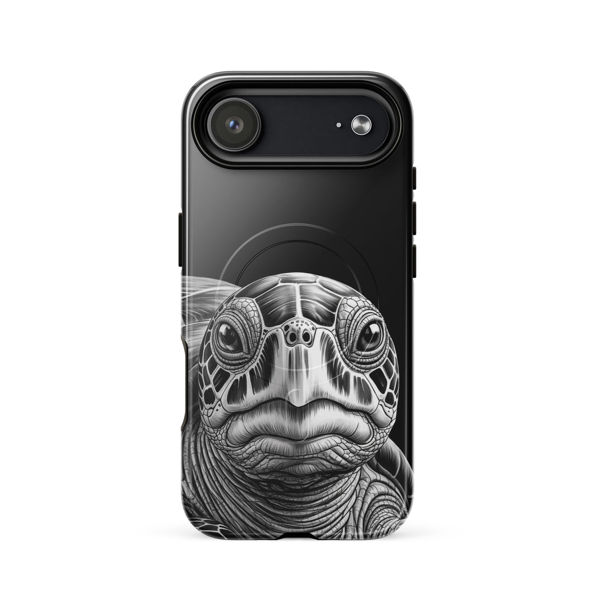 Magnetic Phone Case featuring ancient sea turtle art, blending luxury and protection for iPhone with intricate pencil design.