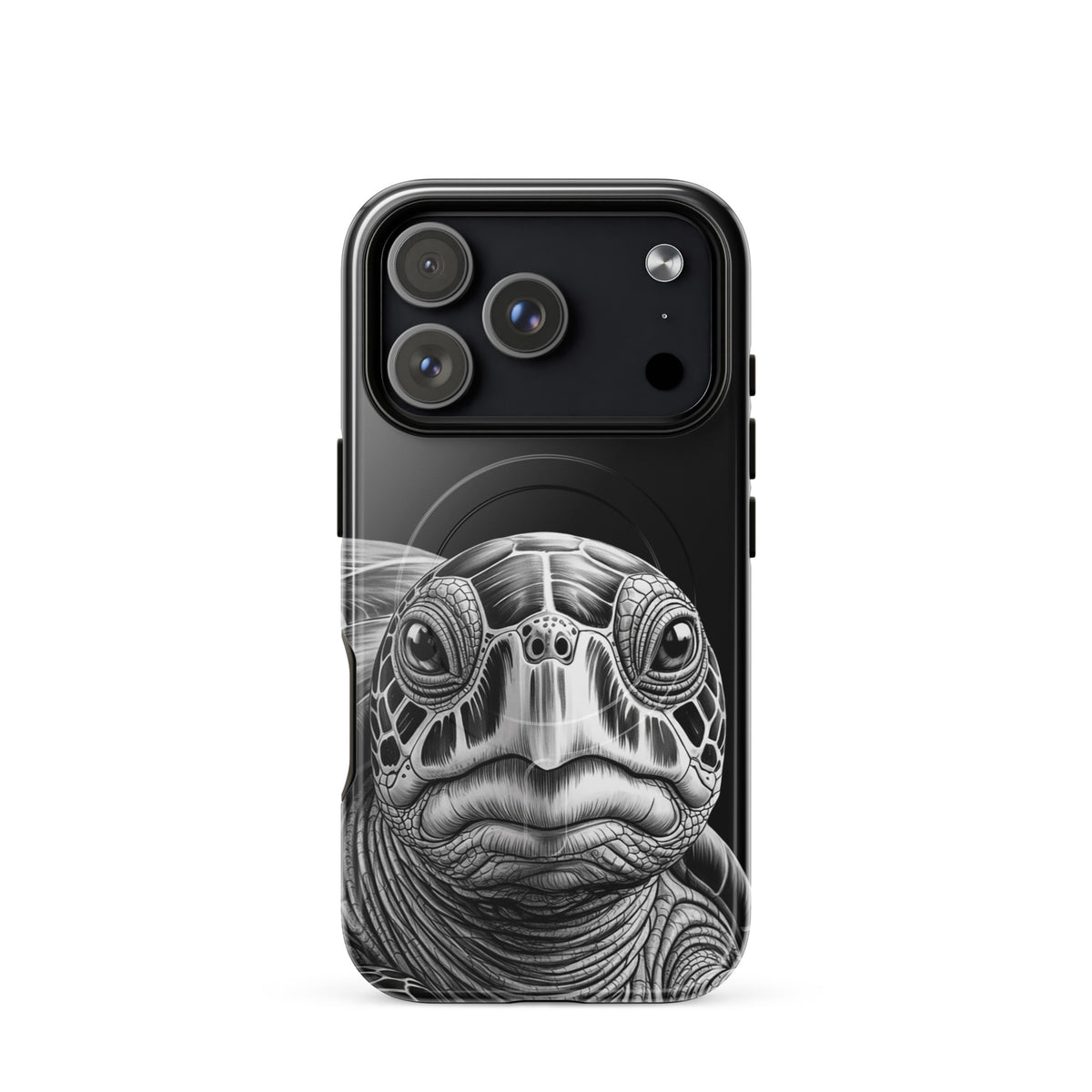 Magnetic Phone Case with ancient sea turtle art for iPhone featuring pencil sketch design