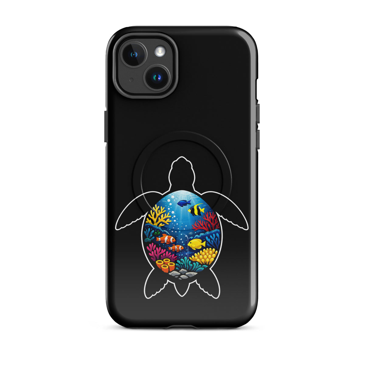 Magnetic Phone Case with sea turtle coral reef design for iPhone, offering vibrant marine art and durable protection.