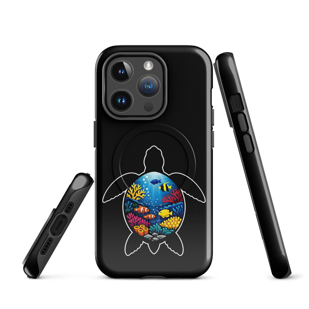 Magnetic Phone Case for iPhone with vibrant sea turtle reef design, featuring colorful coral scenes for stylish, durable protection.