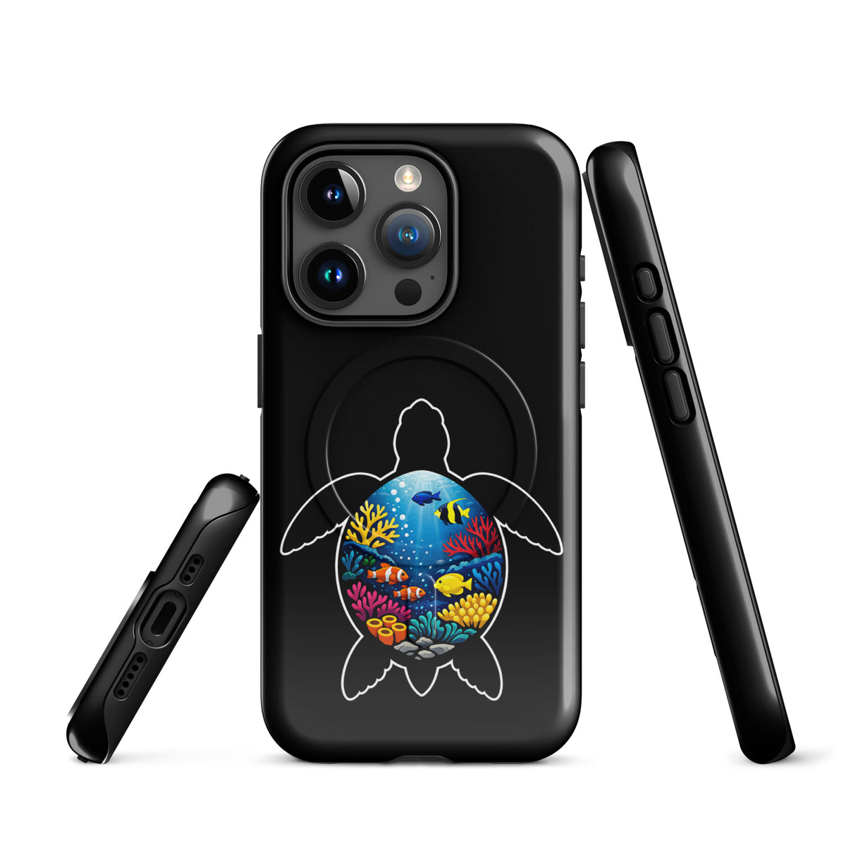 Magnetic Phone Case with sea turtle and coral reef design for iPhone, offering stylish marine life protection and vibrant artwork.