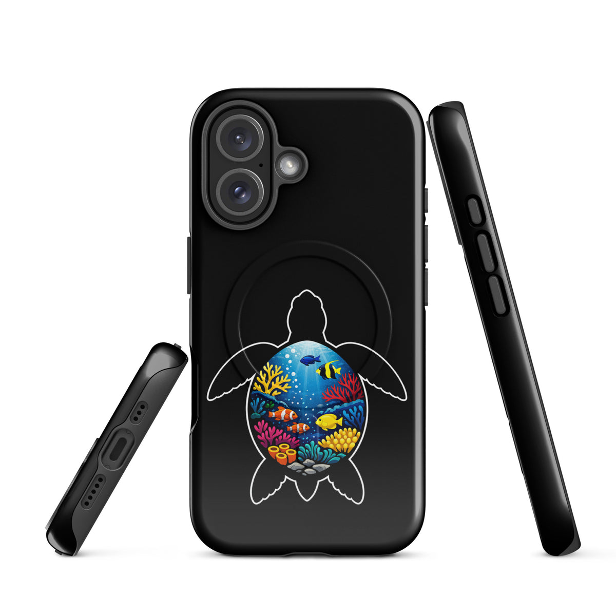 Magnetic Phone Case for iPhone with sea turtle reef design, ocean-inspired, vibrant colors, marine life-themed protective cover.