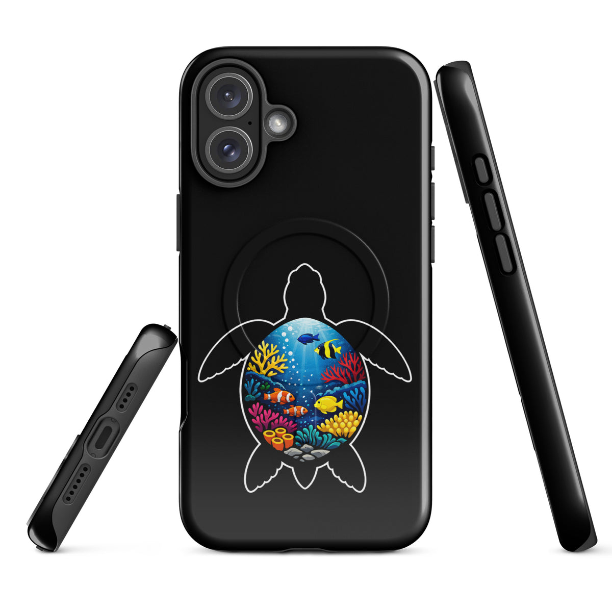 Magnetic Phone Case with sea turtle and coral reef design for iPhone, perfect for marine life enthusiasts seeking style and protection.