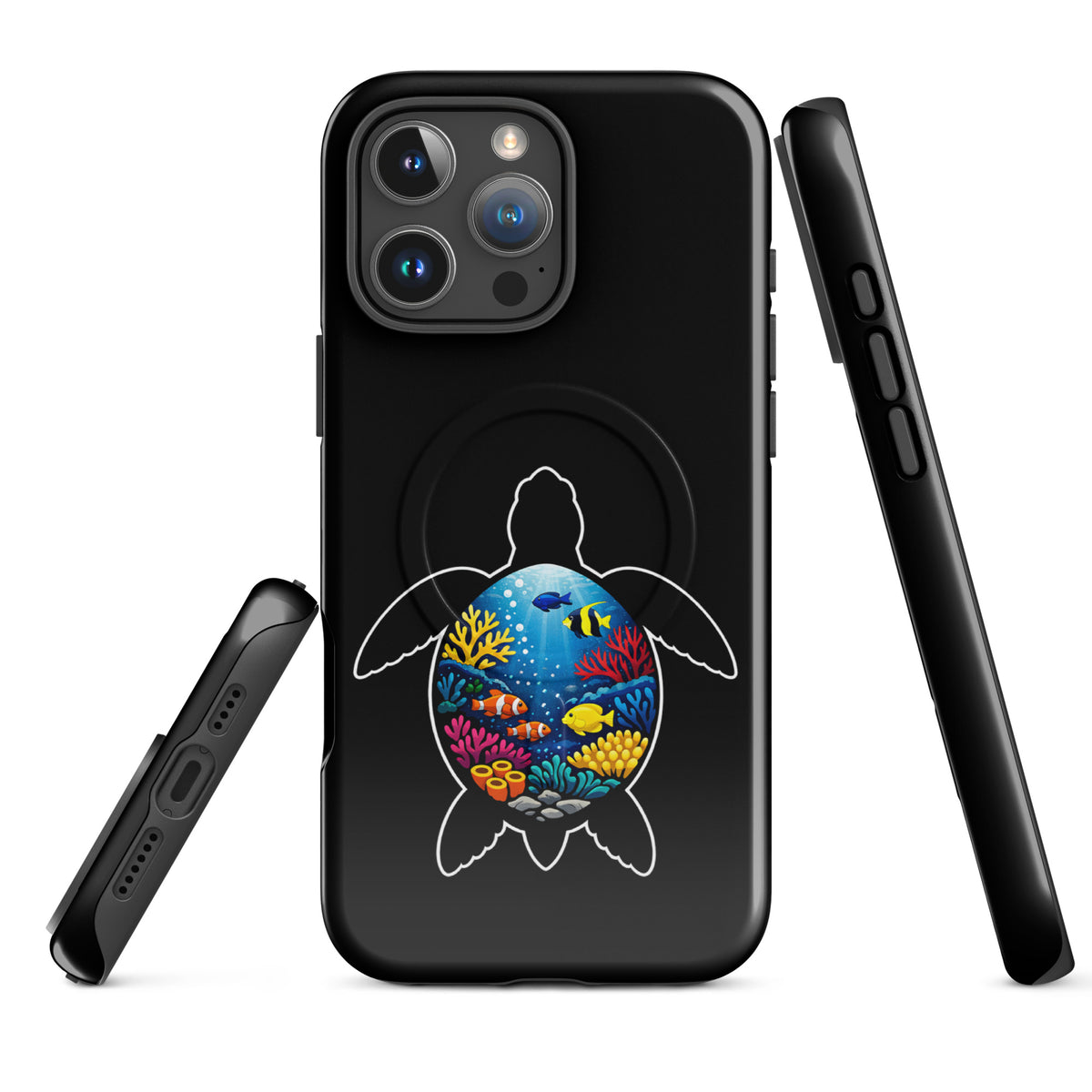 Magnetic Phone Case with vibrant sea turtle reef design, offering style and protection for iPhone, perfect for marine life enthusiasts.
