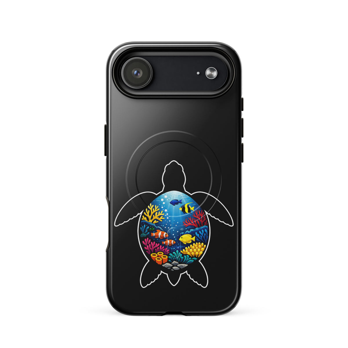 Magnetic Phone Case with vibrant sea turtle reef design for iPhone, offering style and protection with ocean-inspired artwork.