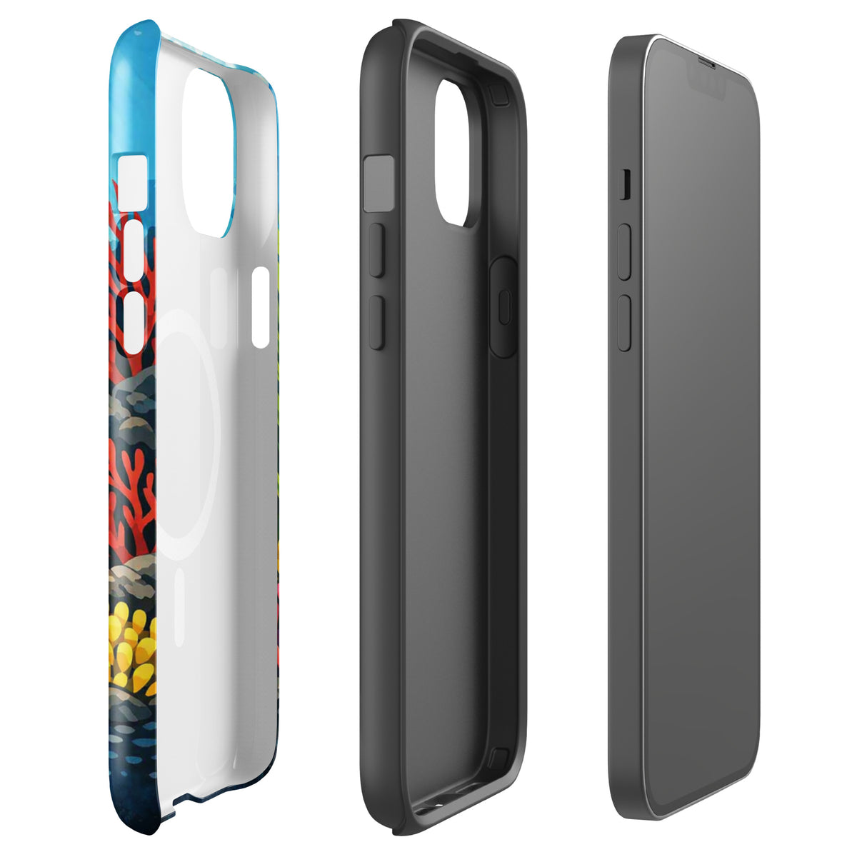 Magnetic Phone Case with sea turtle and coral reef design for iPhone, featuring vibrant ocean artistry and durable protection.