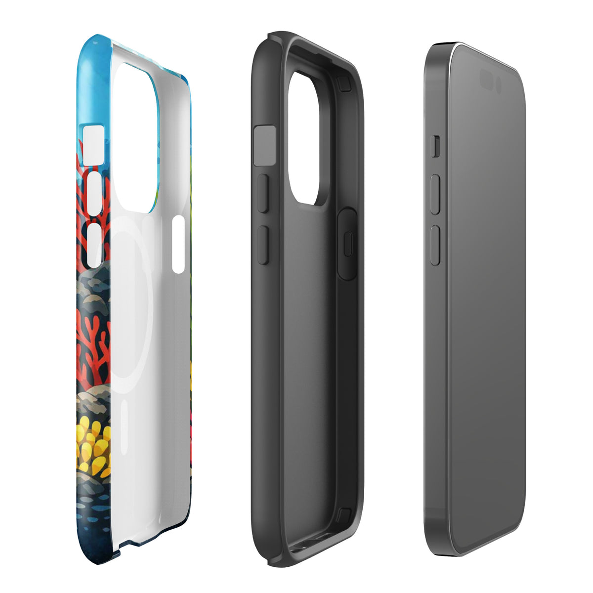 Magnetic Phone Case for iPhone with sea turtle and coral reef design.