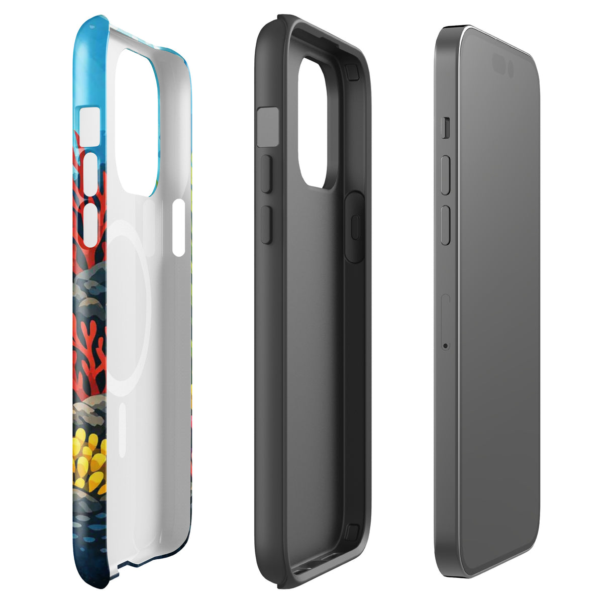 Magnetic Phone Case with vibrant sea turtle and coral reef design for iPhone, combining style with sturdy protection and marine artistry.