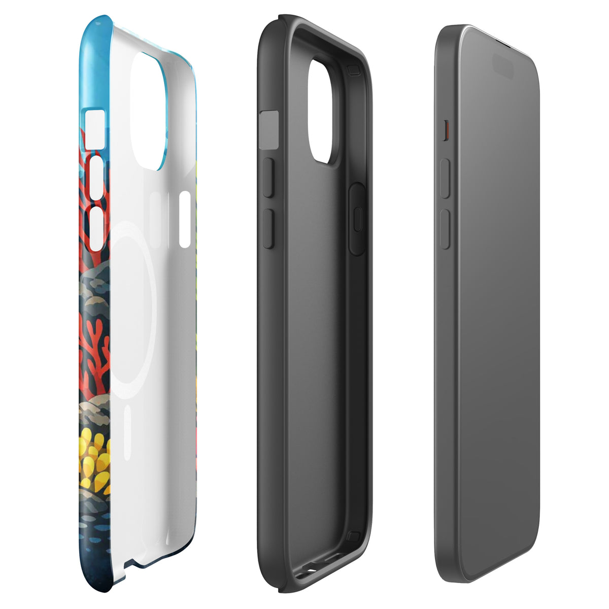 Magnetic Phone Case with sea turtle and coral reef design for iPhone, showcasing vibrant marine life protection.