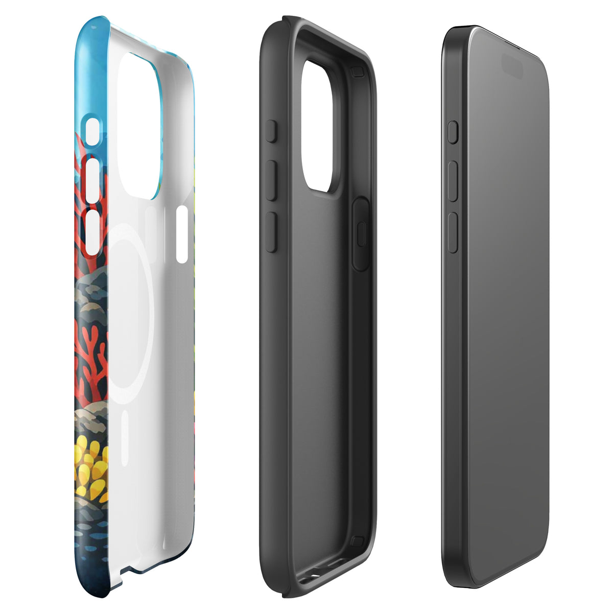 Magnetic Phone Case for iPhone with sea turtle and coral reef design, showcasing vibrant ocean artwork and durable protection.