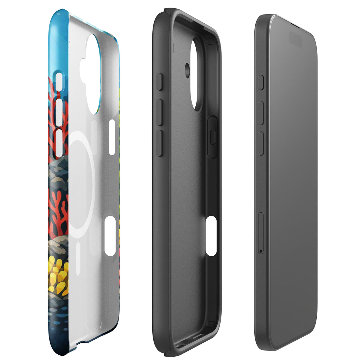 Magnetic Phone Case with sea turtle and coral reef design for iPhone, vibrant marine artwork, durable protective cover.