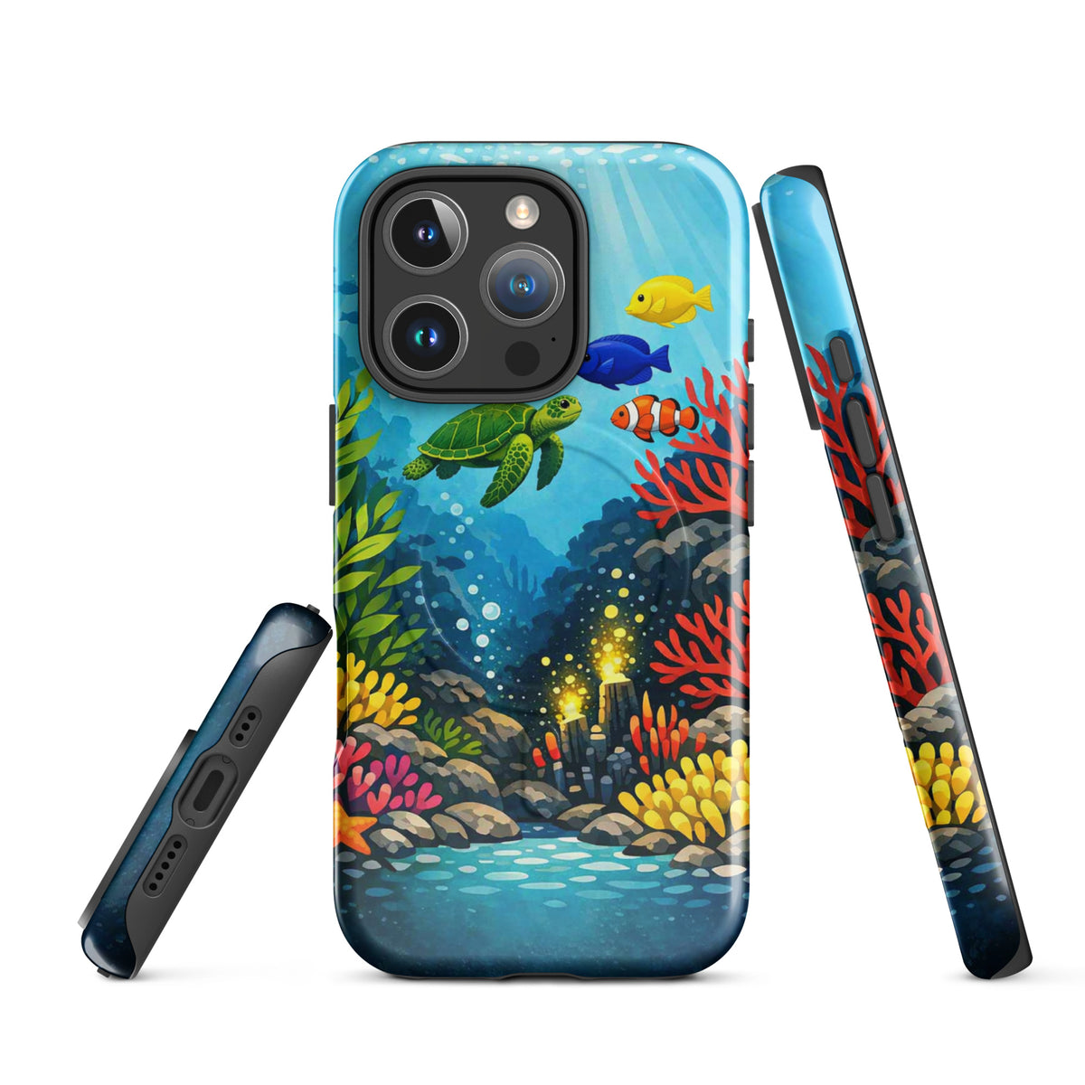 Magnetic Phone Case with sea turtle & coral reef design for iPhone, offering ocean-inspired protection and style.