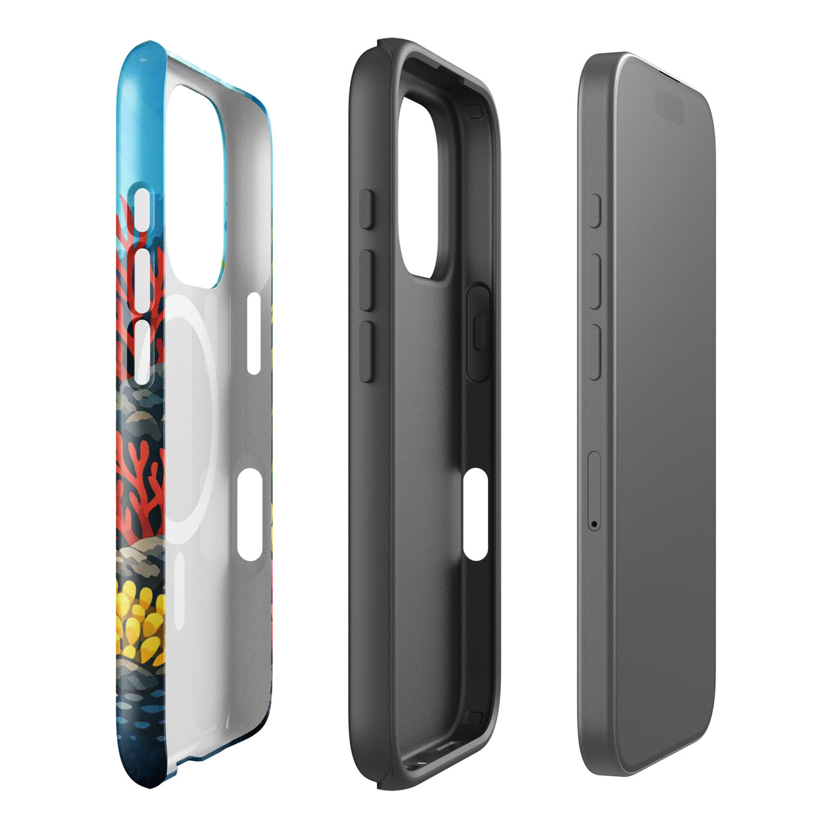 Magnetic Phone Case for iPhone with sea turtle and coral reef design, offering vibrant underwater artistry and durable protection.