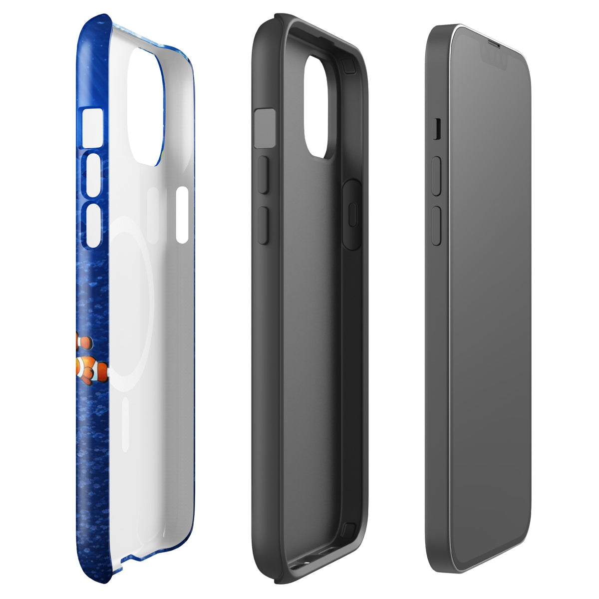 Magnetic Phone Case for iPhone with sea turtle design showcasing dual-layer protection, side and back views