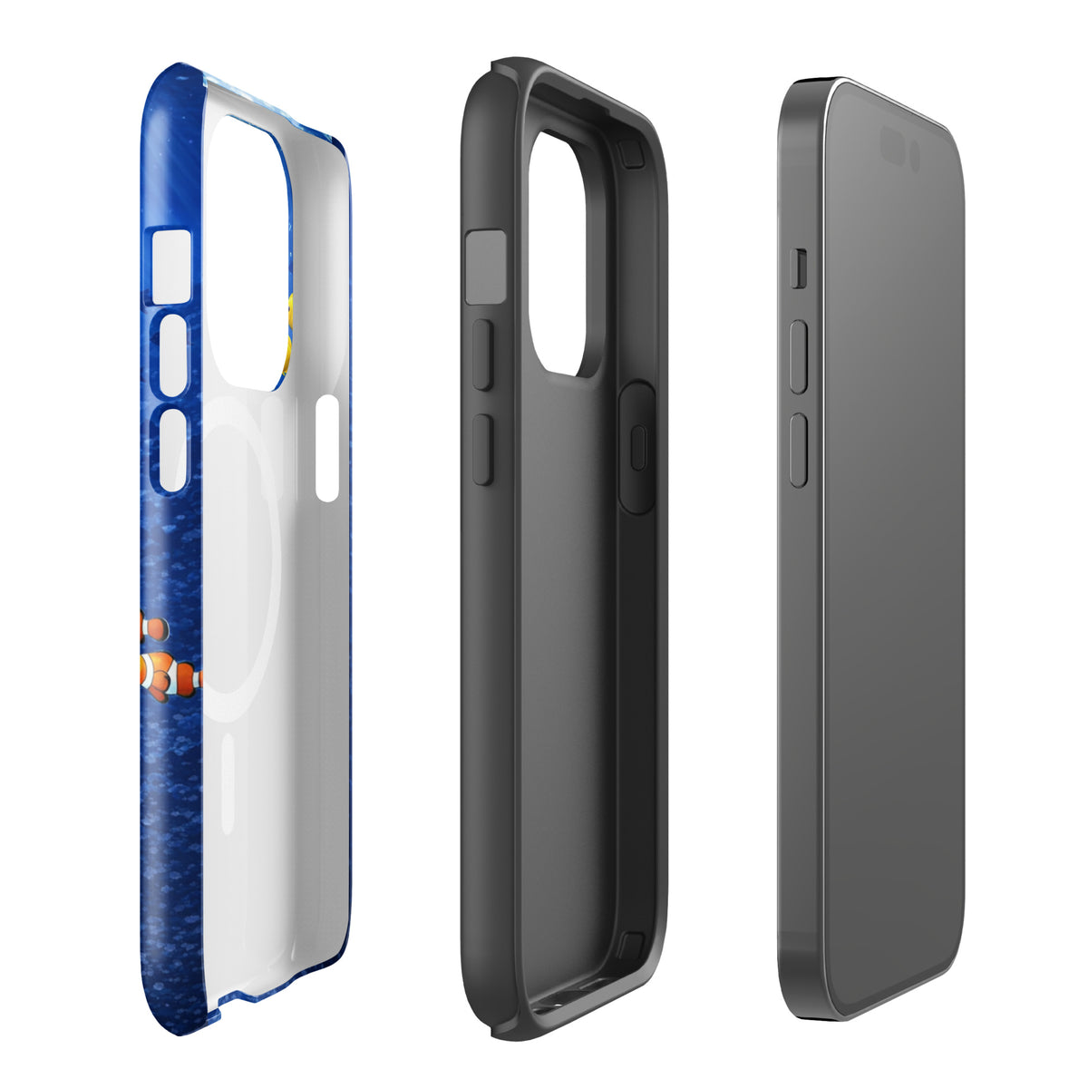 Magnetic Phone Case for iPhone with sea turtle design and dual-layer protection in blue and black.