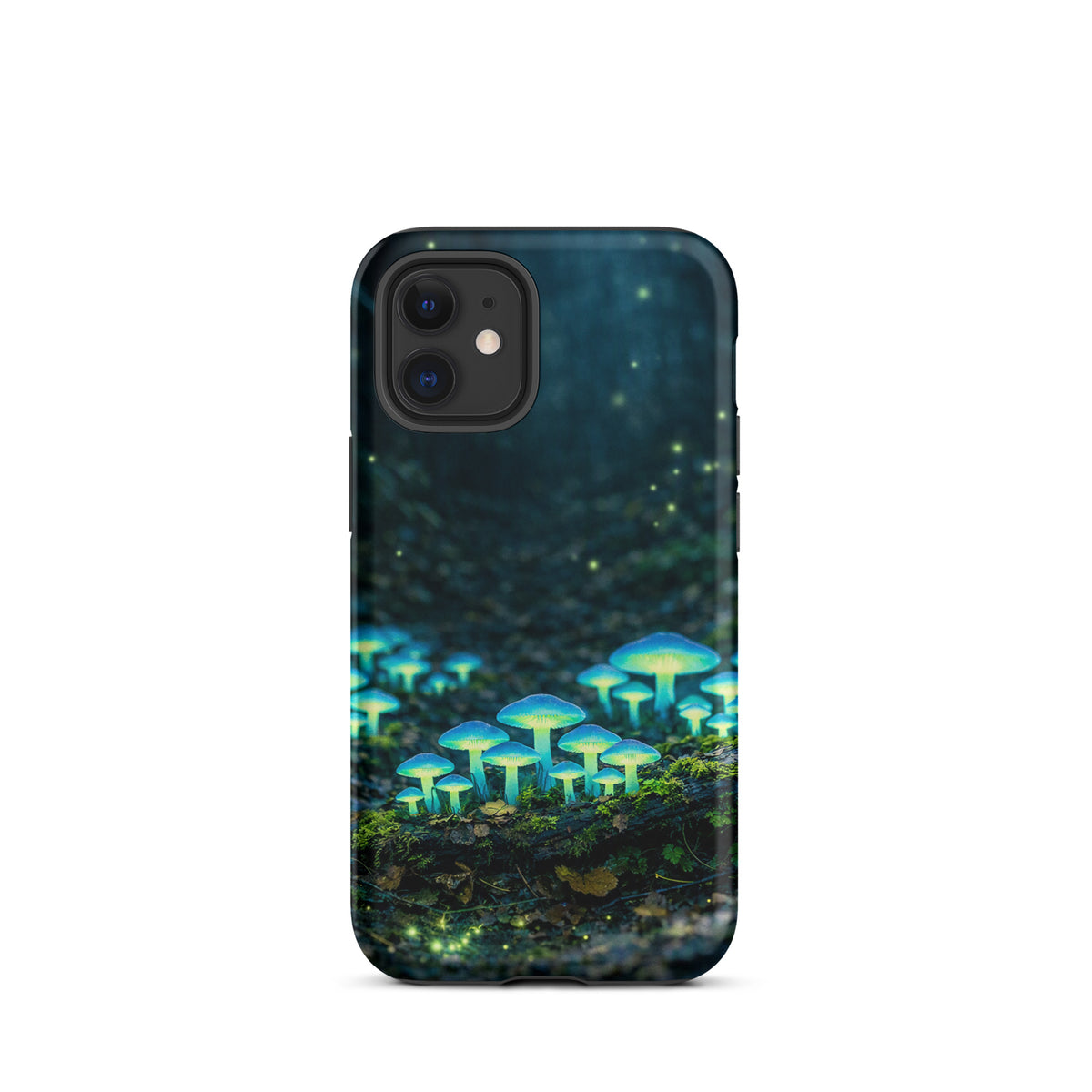Phone Case for iPhone featuring glowing forest mushrooms with ethereal blue-green light, creating a magical and dreamy woodland scene.