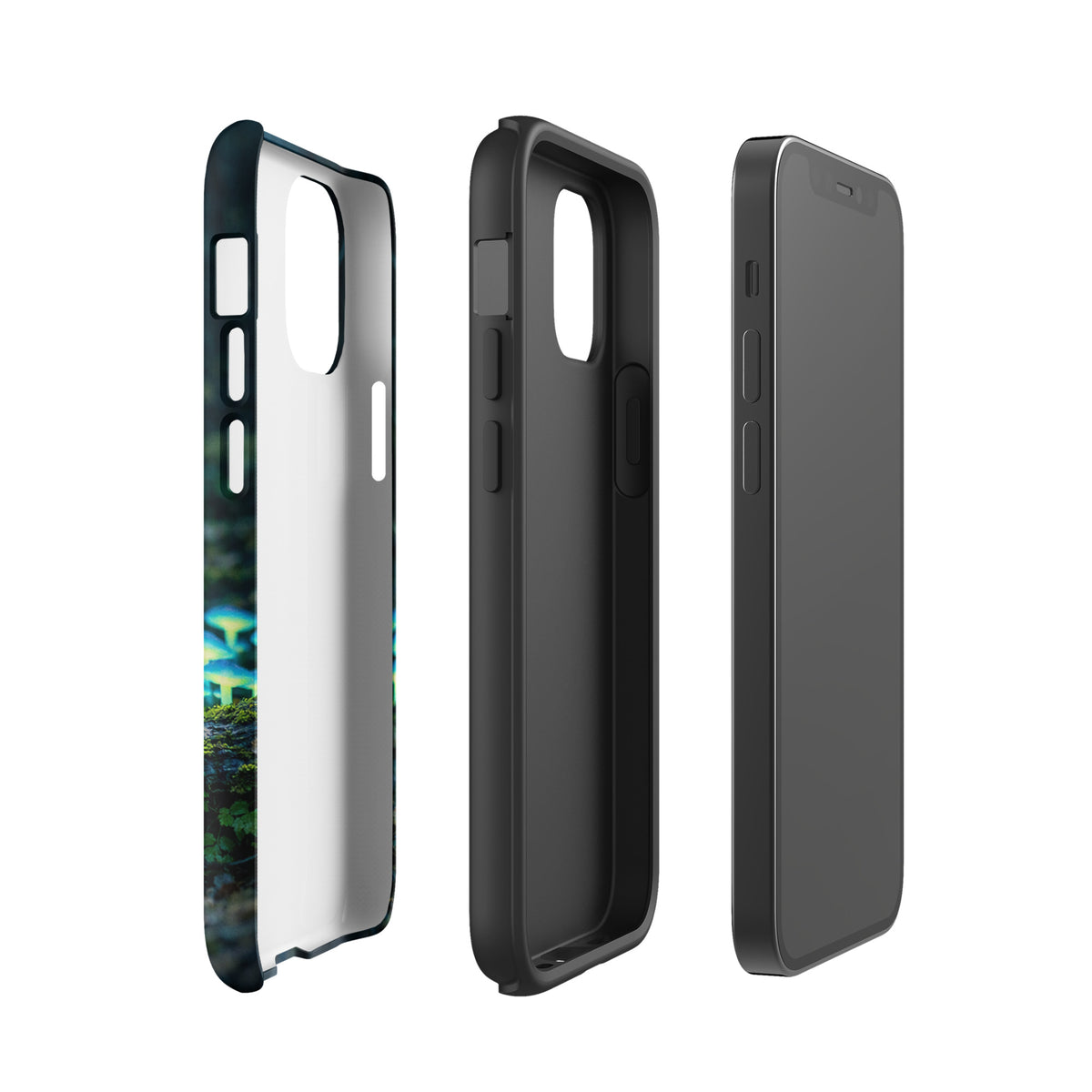 Phone Case for iPhone with glowing forest mushrooms design showing bioluminescent details and durable protection features.