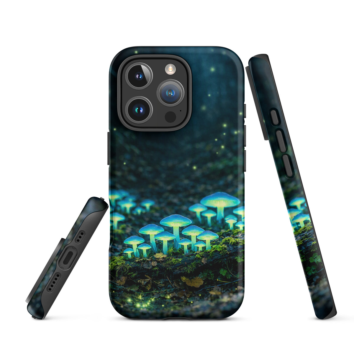 Phone Case for iPhone featuring glowing forest mushrooms with a blue-green bioluminescent design