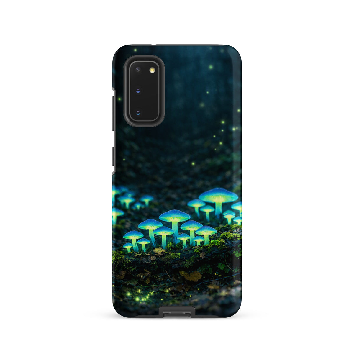 Phone Case for Samsung Galaxy with glowing forest mushrooms, featuring ethereal bioluminescent blue-green mushroom design.