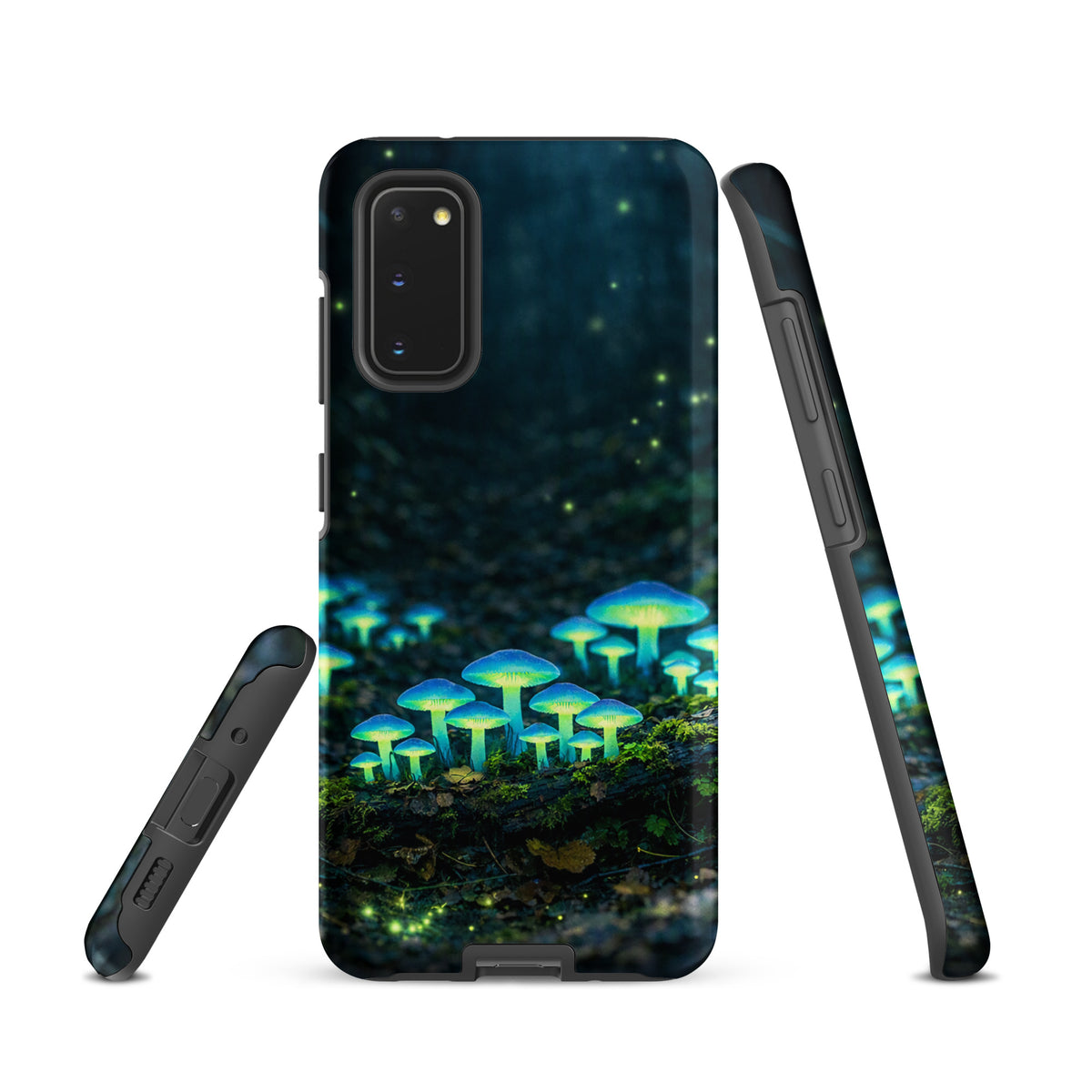 Phone Case with glowing forest mushrooms for Samsung Galaxy, featuring bioluminescent blue-green design. Perfect for Phone Case lovers.