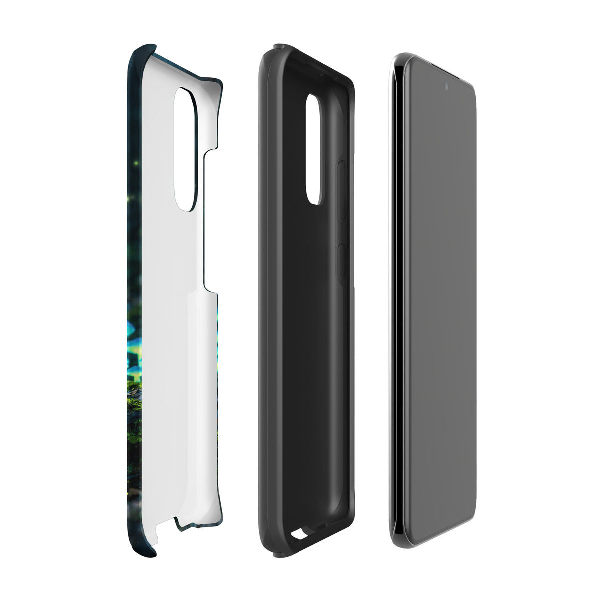 Phone Case for Samsung Galaxy with glowing forest mushrooms design, featuring bioluminescent blue-green mushrooms.