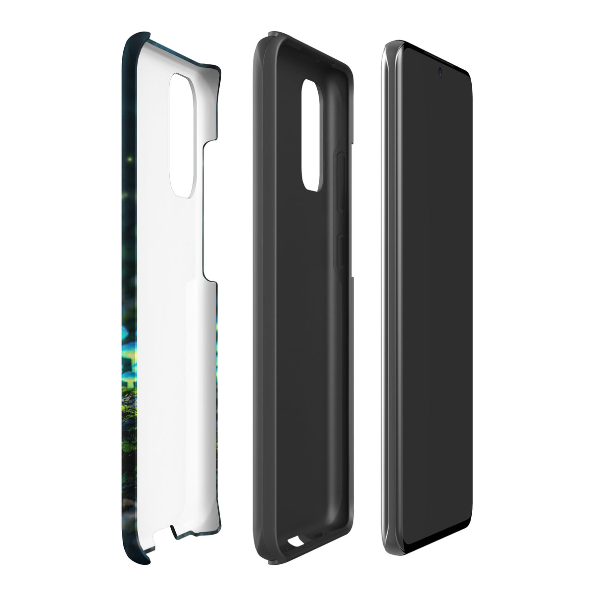 Phone Case for Samsung Galaxy with glowing forest mushrooms design, featuring bioluminescent fungi in a mystical woodland setting.