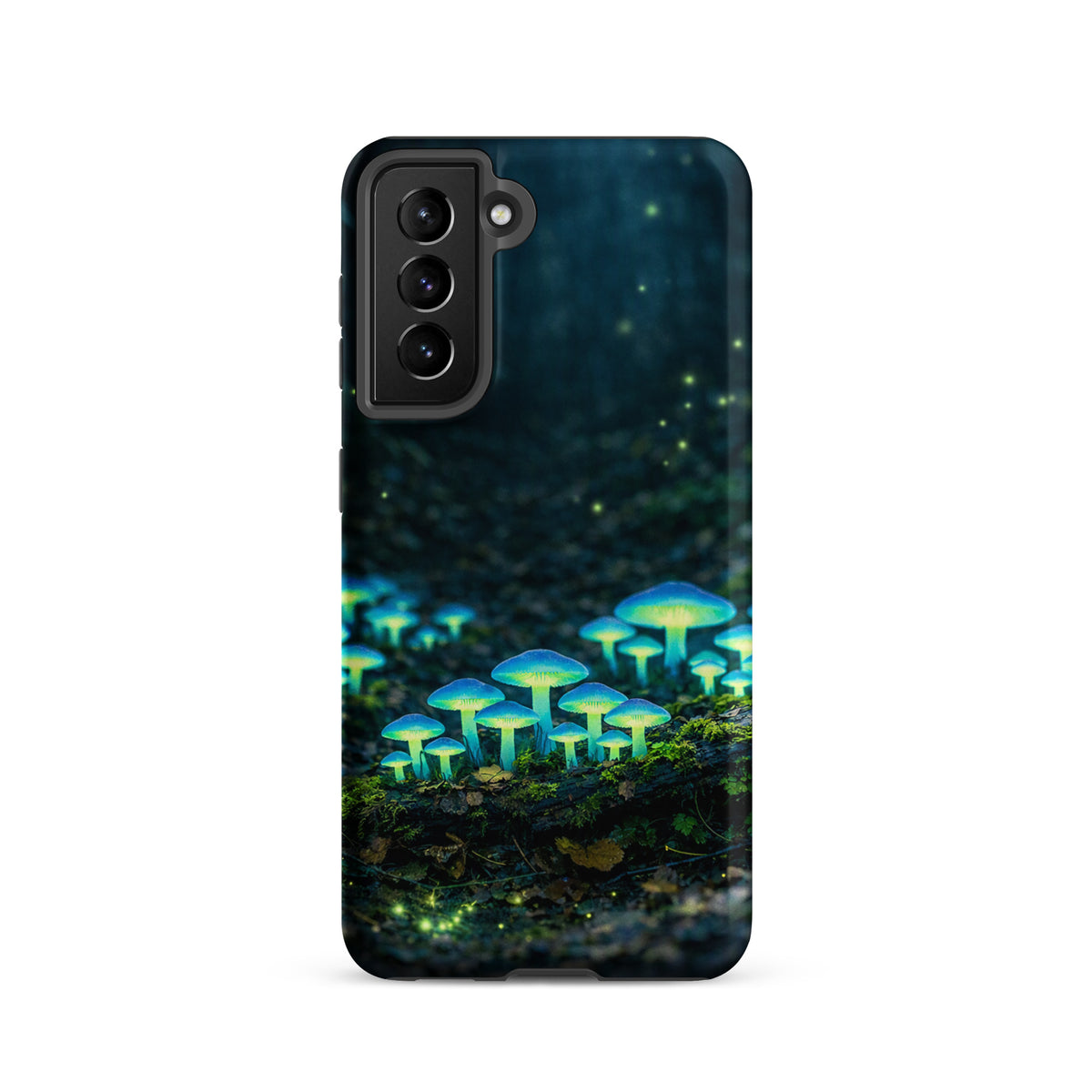 Phone Case for Samsung Galaxy featuring glowing forest mushrooms in a mystical blue-green hue, adding a magical touch.