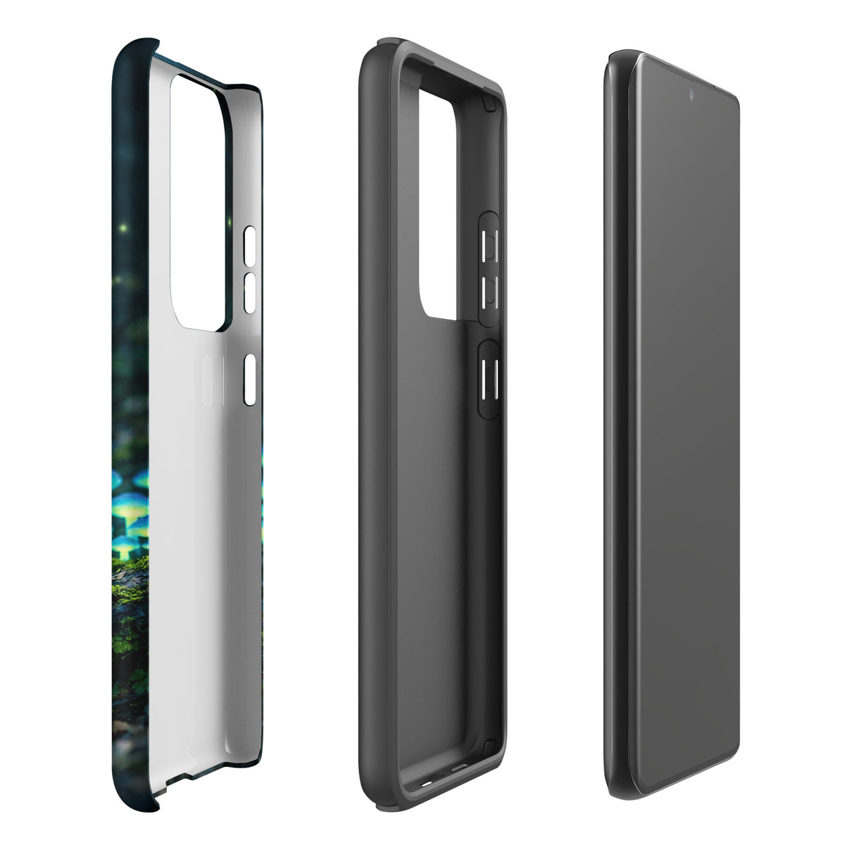 Phone Case for Samsung Galaxy featuring glowing forest mushrooms with ethereal blue-green glow; unique magical phone accessory