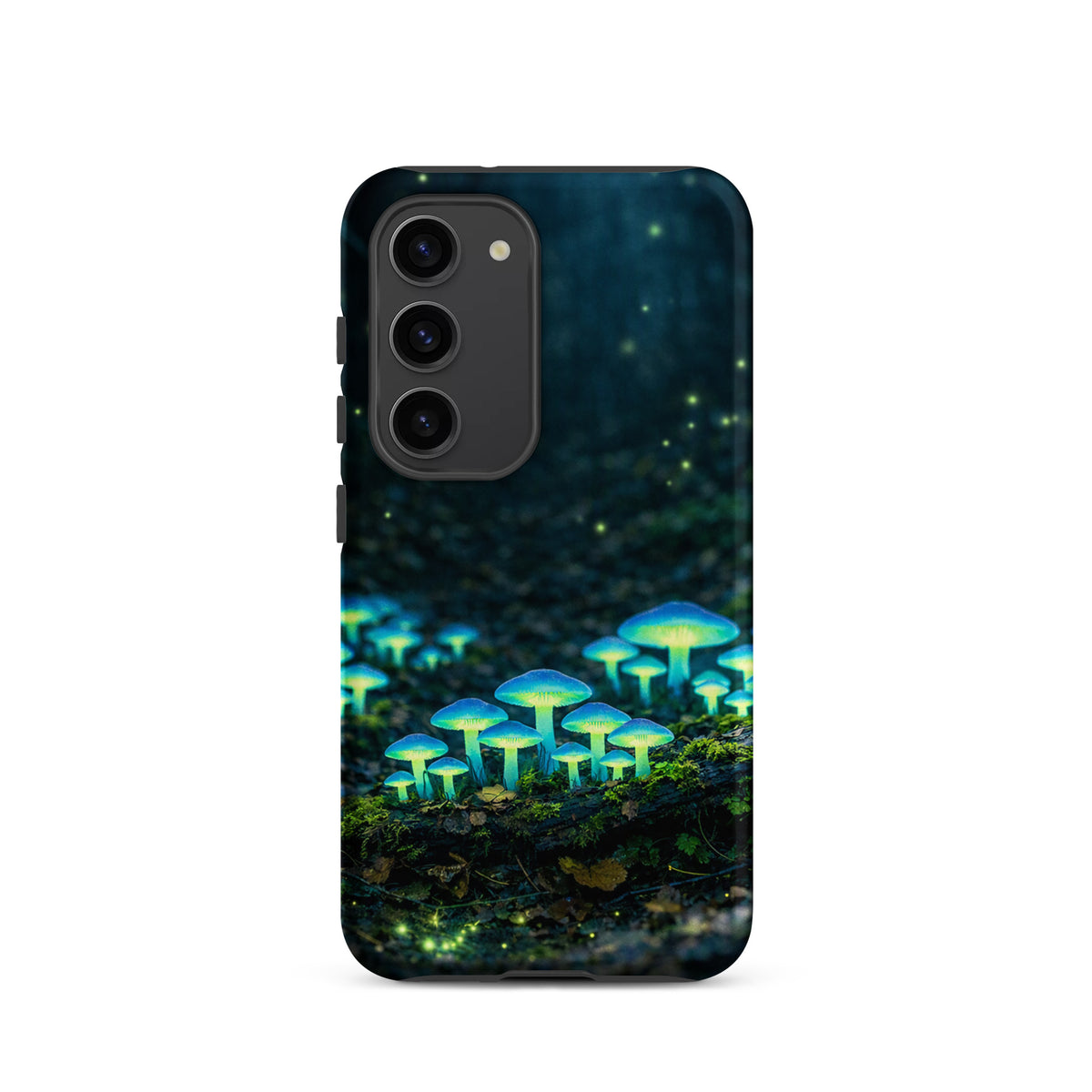 Phone Case for Samsung Galaxy featuring glowing forest mushrooms with an ethereal blue-green bioluminescent design.