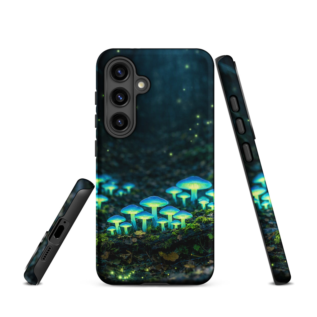 Phone Case for Samsung Galaxy with glowing forest mushrooms in blue-green bioluminescent design
