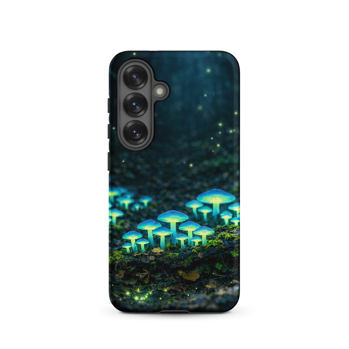 Phone Case for Samsung Galaxy with glowing forest mushrooms, featuring bioluminescent fungi design with blue-green ethereal glow.