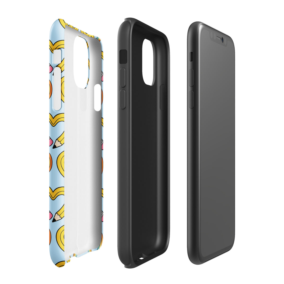 Phone Case with playful pencil-heart pattern for iPhone, showcasing creativity and back-to-school charm, featuring a whimsical design.