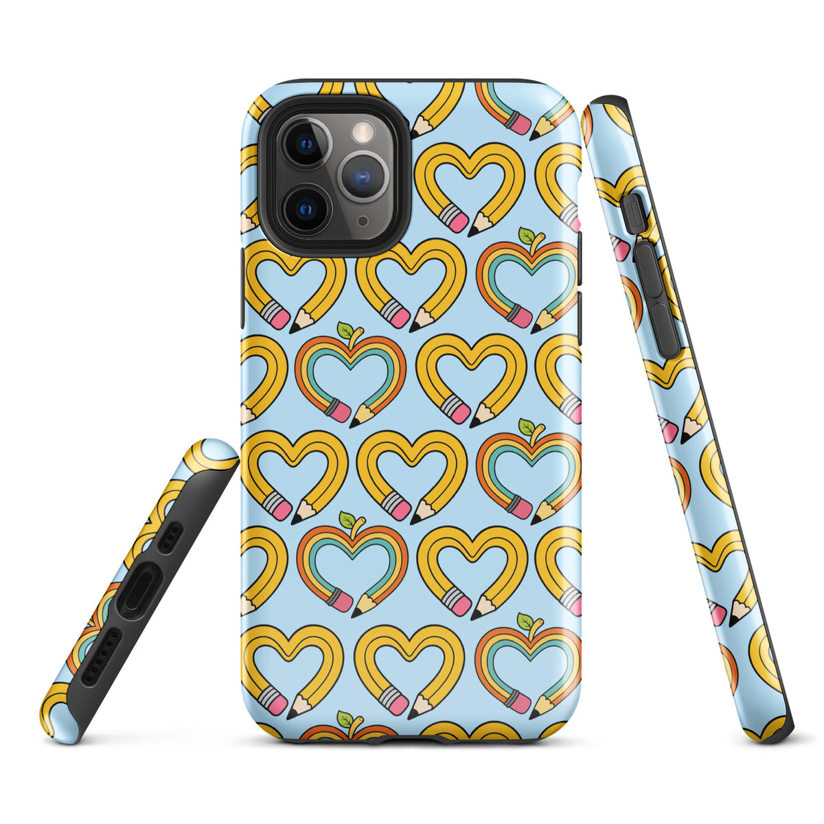 Phone Case with playful pencil-heart pattern, featuring pencil-shaped hearts and leaves, symbolizing growth and creativity.