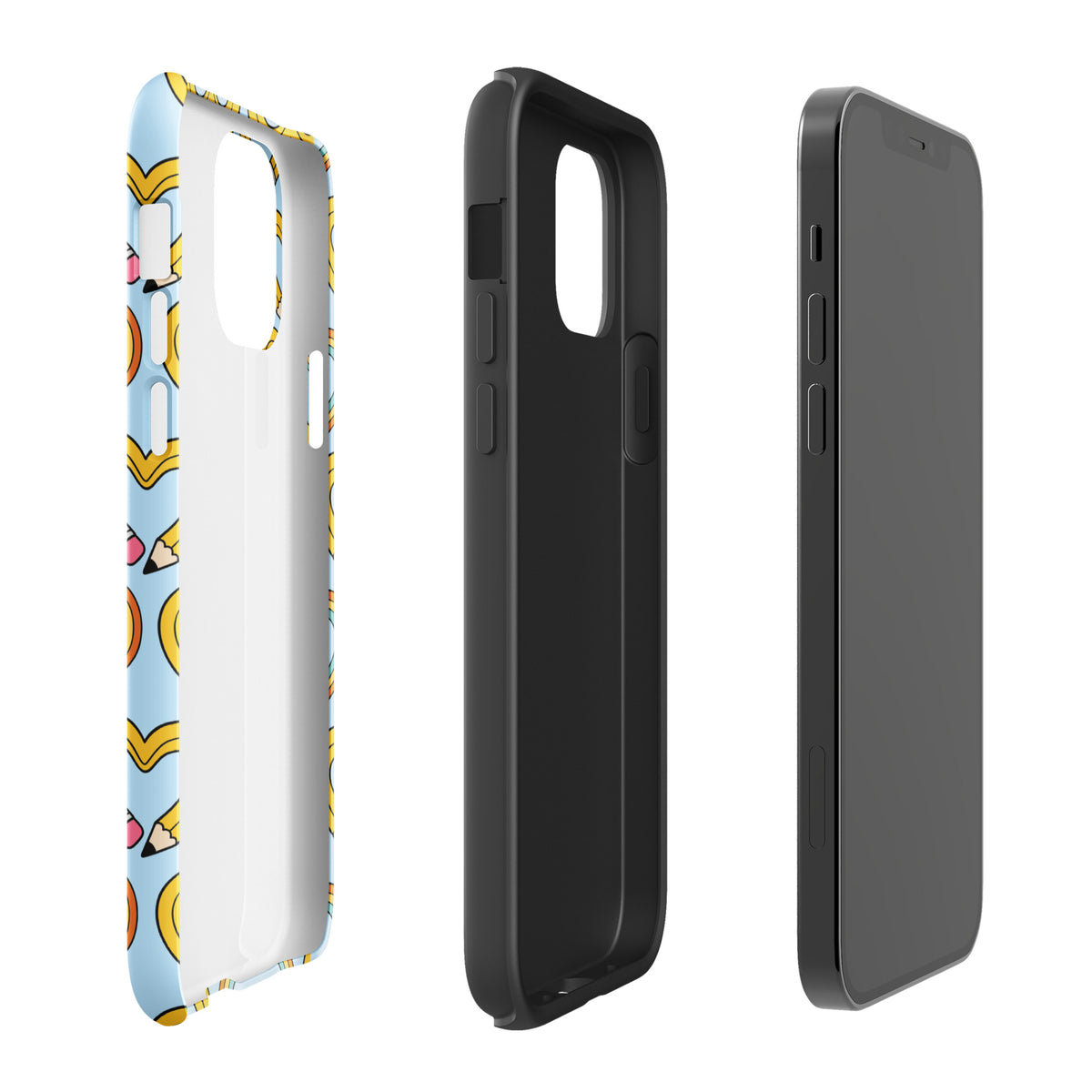 Phone Case with playful pencil-heart pattern and green leaves for iPhone