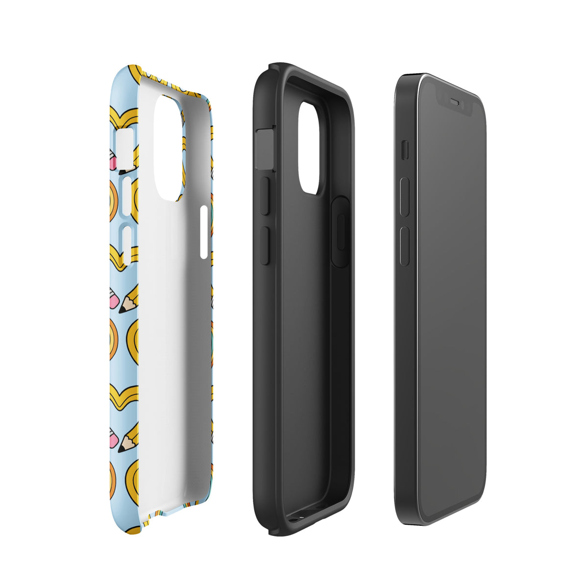Phone Case with playful pencil-heart pattern for iPhone, promoting a creative back-to-school style with growth symbols and whimsical charm.