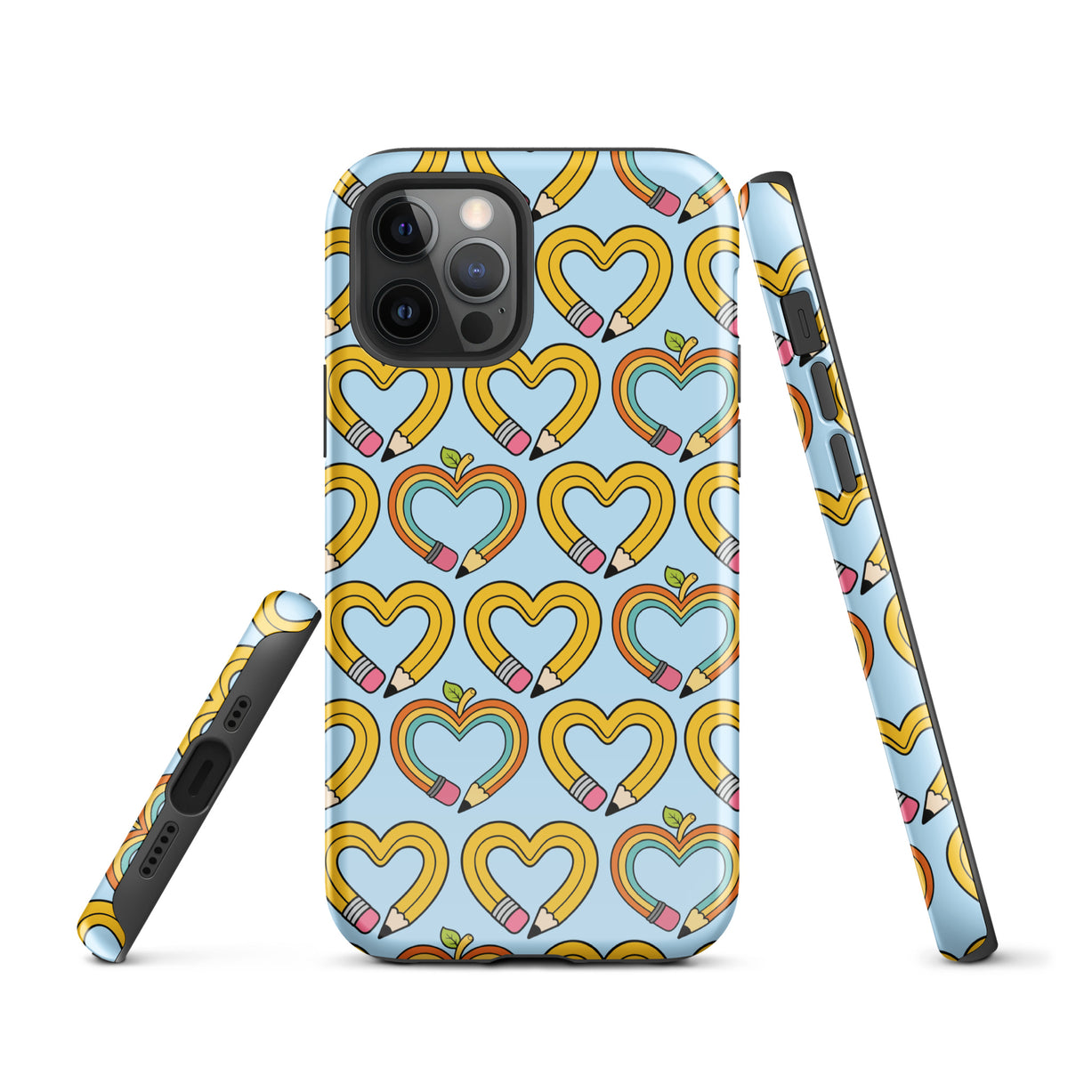 Phone Case with playful pencil-heart pattern, highlighting creativity and school spirit. Ideal for iPhone users seeking fun and charm.