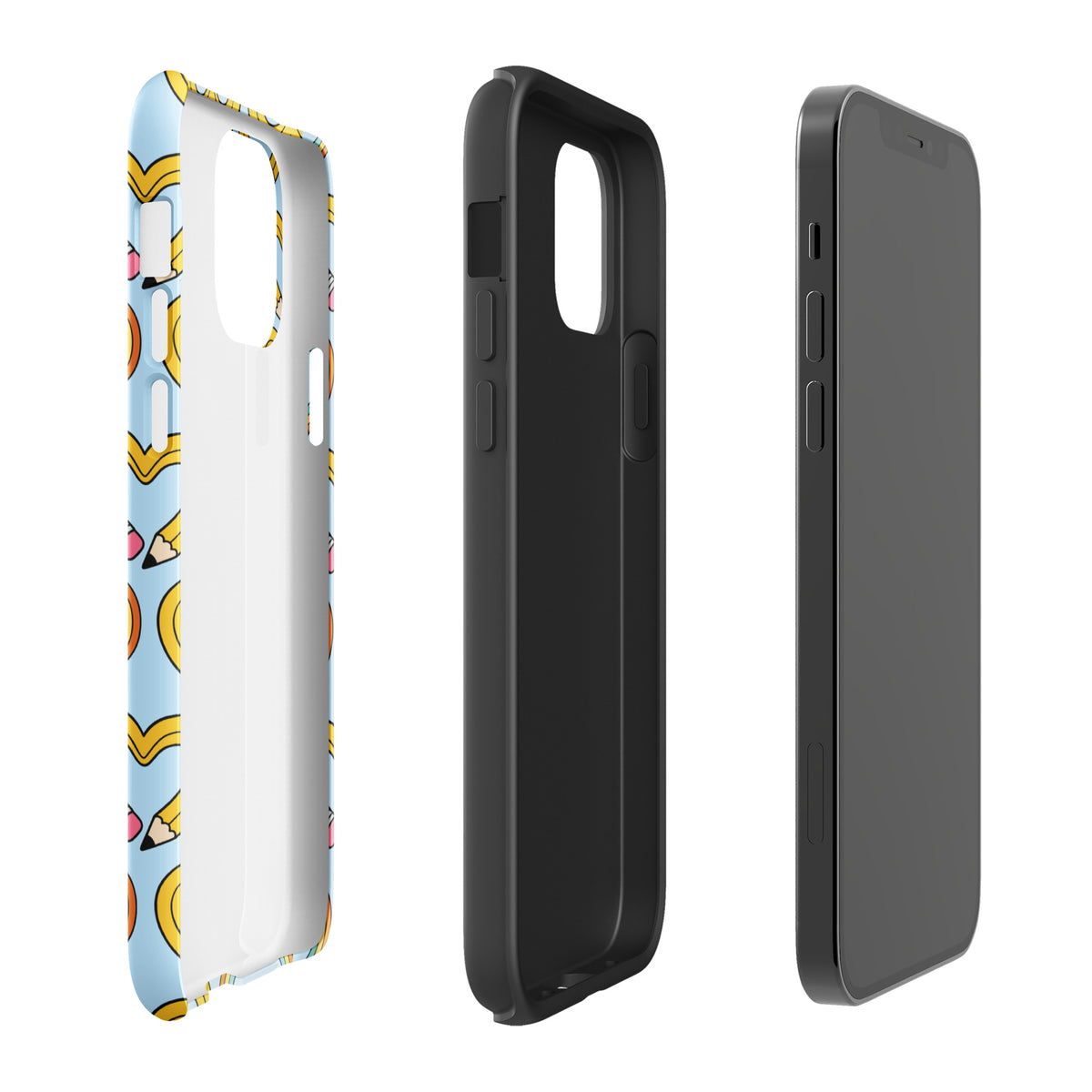 Phone Case for iPhone with playful pencil-heart pattern, featuring pencil-shaped hearts and tiny green leaves for a back-to-school vibe.