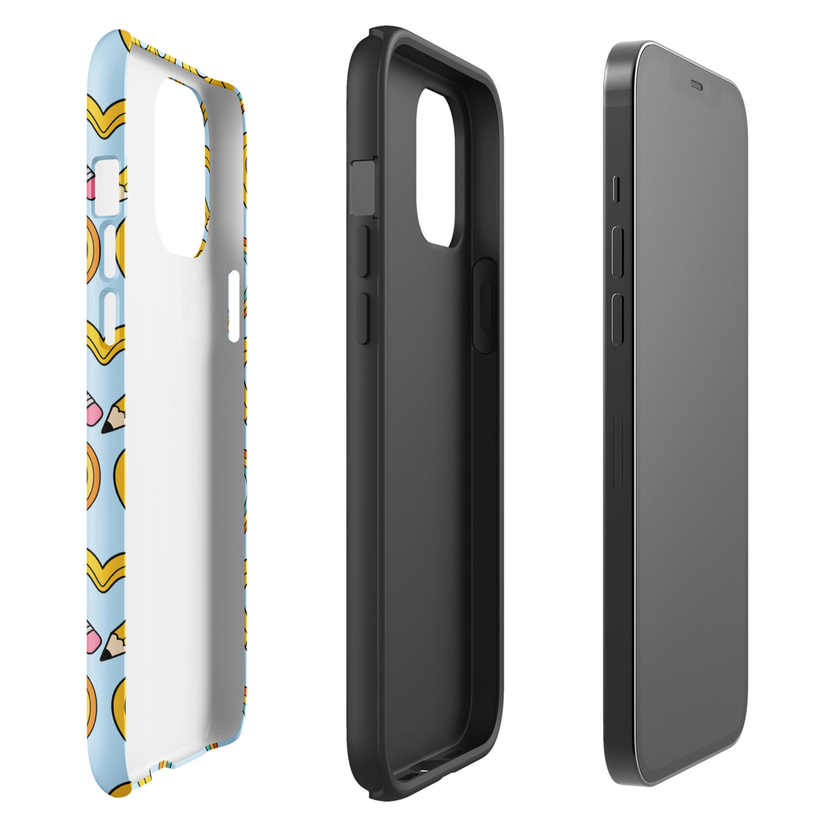 Phone Case with playful pencil-heart pattern for iPhone, featuring whimsical design and luxury charm for back-to-school creativity.