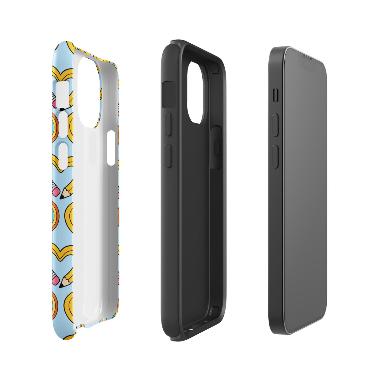 Phone Case with playful pencil-heart pattern showcasing whimsical and creative design for school enthusiasts.