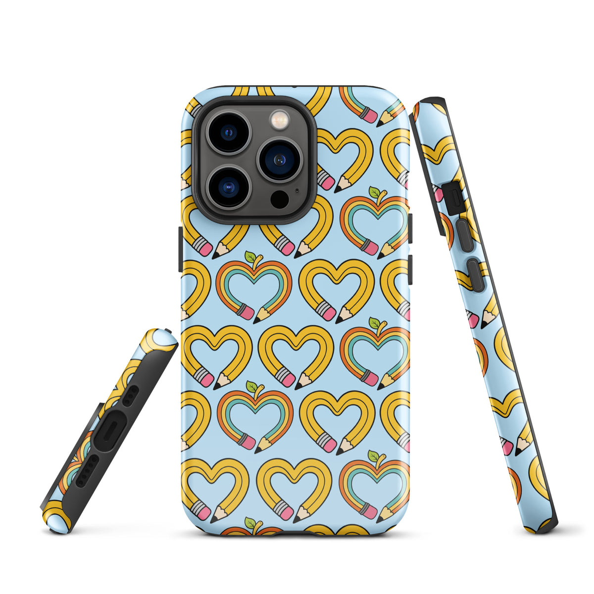 Phone Case with playful pencil-heart pattern with green leaves, symbolizing creativity and growth. Ideal for back-to-school charm.